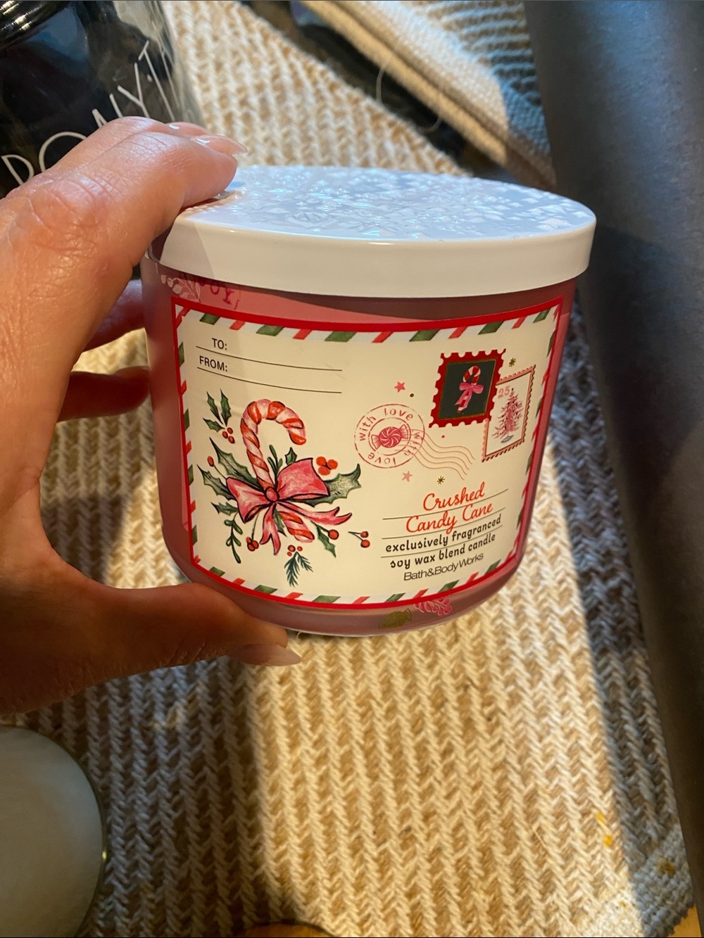 Bath & Body Works Crushed Candy Cane Holiday Jar Candle - Red & White